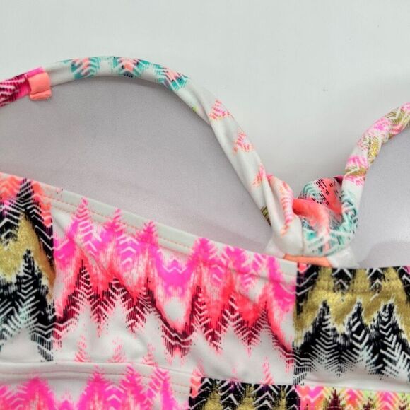 Arizona Jean Company Tankini Swimsuit Top Size Medium Bright Pink Black White - Picture 6 of 16